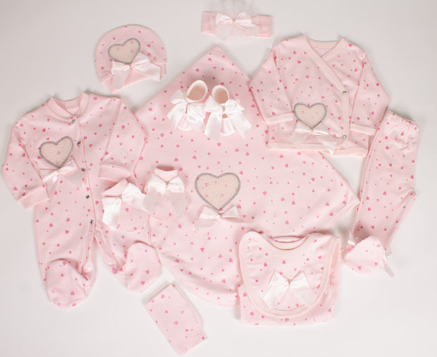 Baby Girls 10 Piece Pink Heart Set
