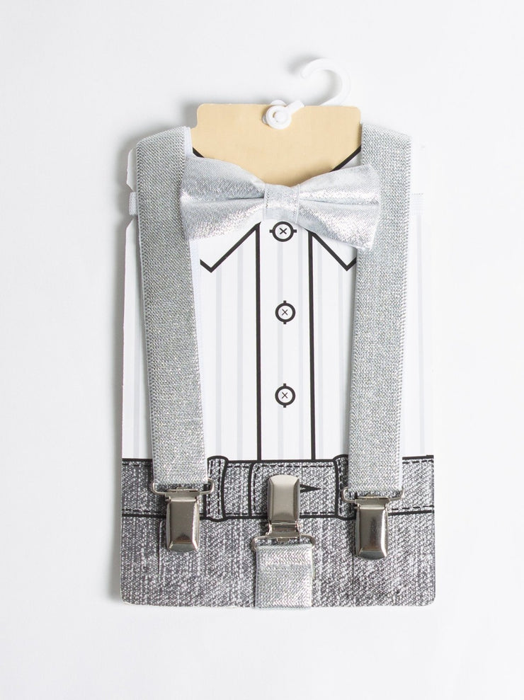 Boys Silver Bow Tie with Suspenders - Elma's Clothing
