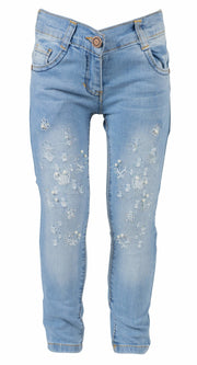 Girls' White Flower Jeans - Elma's Clothing