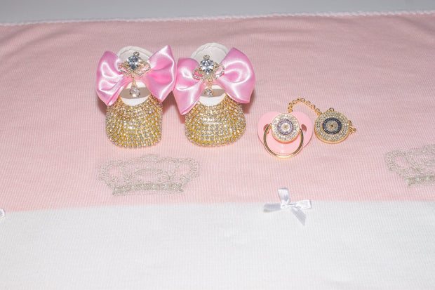 Pink Crystal Pacifier with Clip - Elma's Clothing