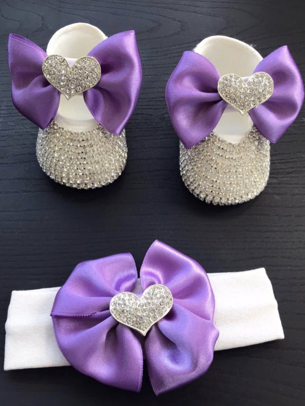 Silver Violet Heart Shoes - Elma's Clothing