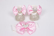 Zapatos de corazón plateados para bebés con diadema