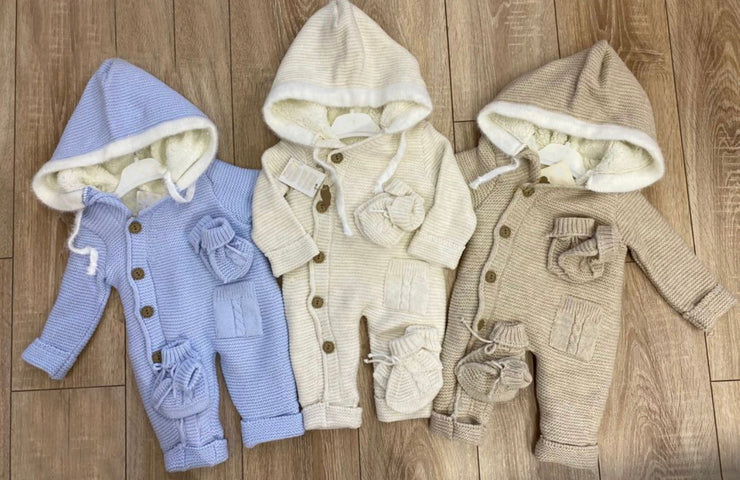 Baby Boys Blue Warm Jumpsuit With Mittens & Socks