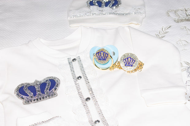 Blue Crown Pacifier with Clip