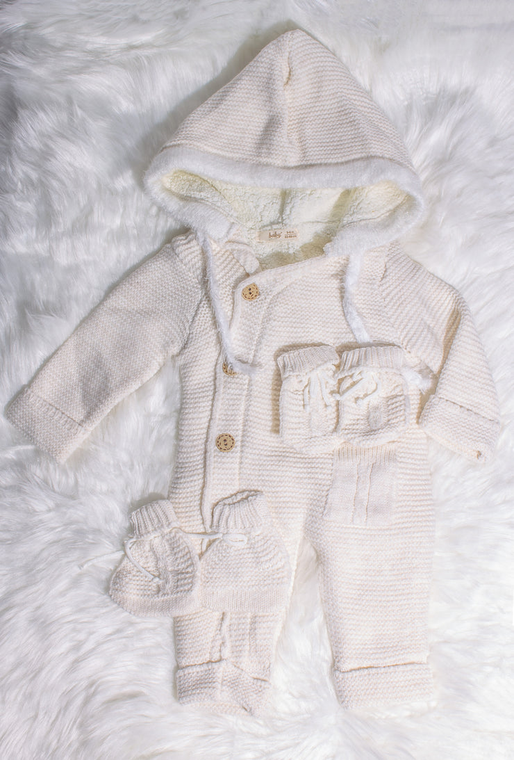 Warm Knitted Hooded Jumpsuit With Mittens & Socks
