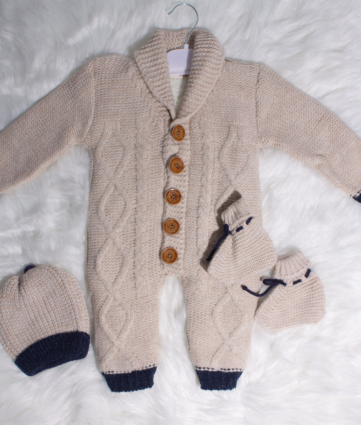 Knitted Warm Fall/ Winter Jumpsuit With Hat & Socks