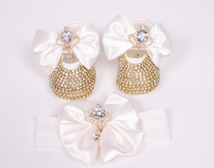 Baby Girls Crystal Crown Shoes with Headband - Elma's Clothing