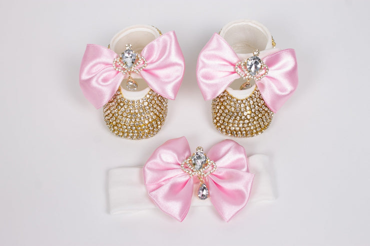 BabyGirl's Pink Crown Shoes with Headband - Elma's Clothing