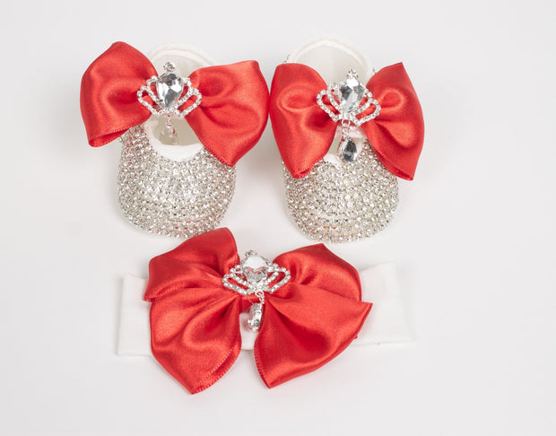Baby's Red Crown Shoes and Headband - Elma's Clothing