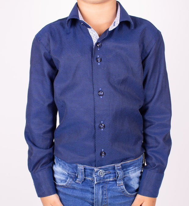 Boys' Button Down Dark Blue Dress Shirt - Elma's Clothing