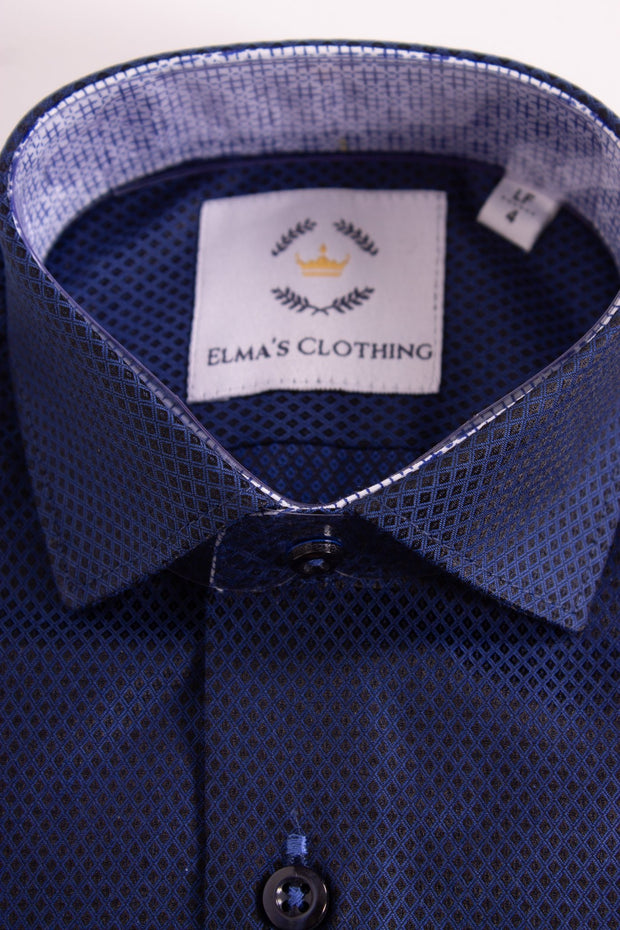Boys' Button Down Dark Blue Dress Shirt - Elma's Clothing
