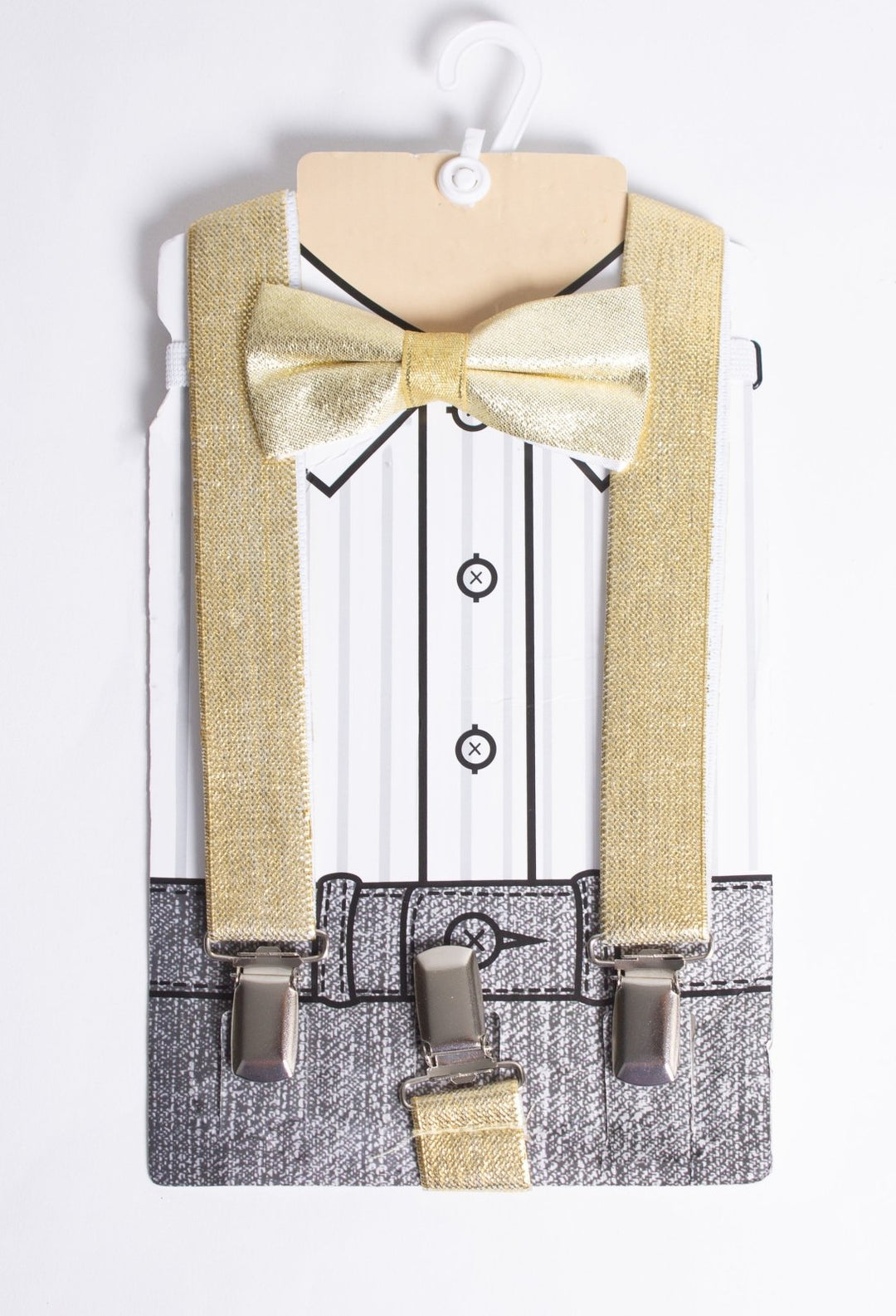 gold tie and suspenders