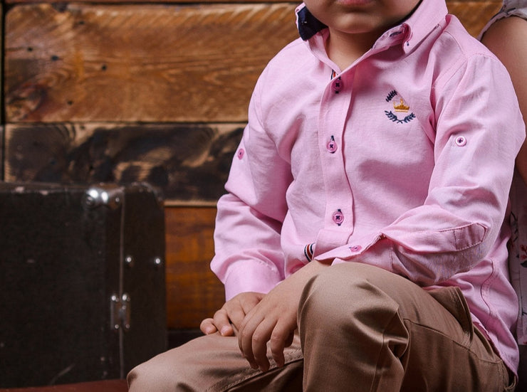 pink dress shirt for boys Black N Bianco Signature Boys' Button Down Sateen Dress Shirt in Light Pink