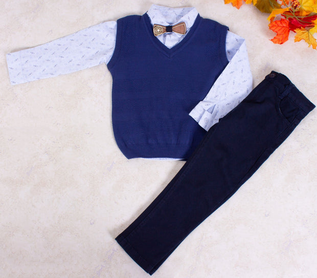 Boys V-Neck Sweater Vest Set - Elma's Clothing