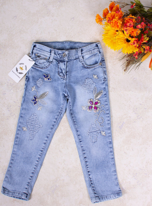 Flower Stud Jeans - Elma's Clothing