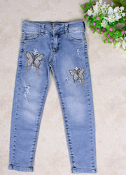 Girls' Blue Butterfly Jeans - Elma's Clothing