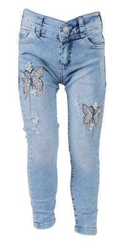 Girls' Blue Butterfly Jeans - Elma's Clothing