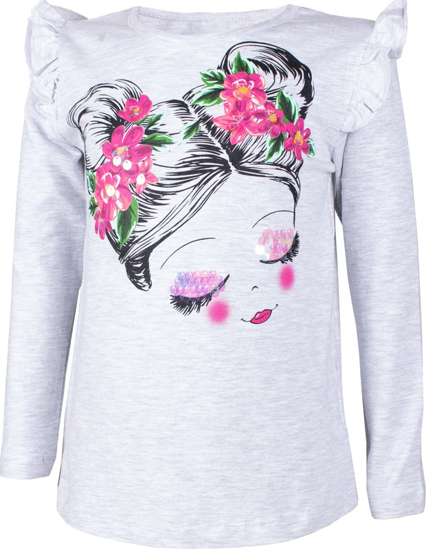 Girls' Gray Ruffle Sleeve T-shirt - Elma's Clothing