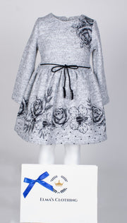 Girls Long Sleeve Gray Dress - Elma's Clothing