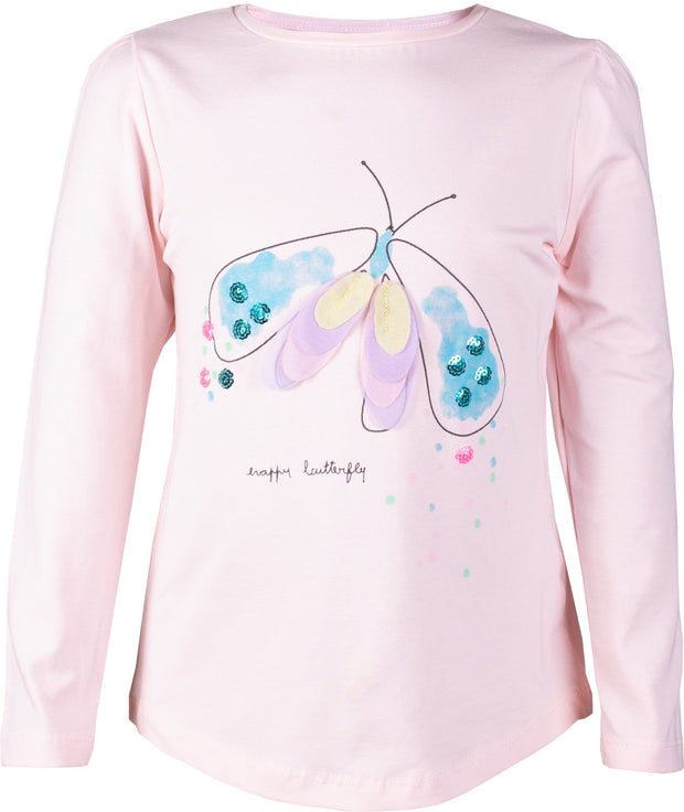 Girls' Pink Butterfly Long Sleeves T-shirt - Elma's Clothing