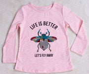 Girls' Pink Long Sleeve Beetle T-shirt - Elma's Clothing