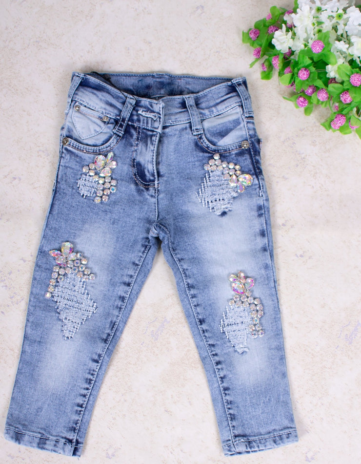 Girls' White Butterfly Jeans - Elma's Clothing