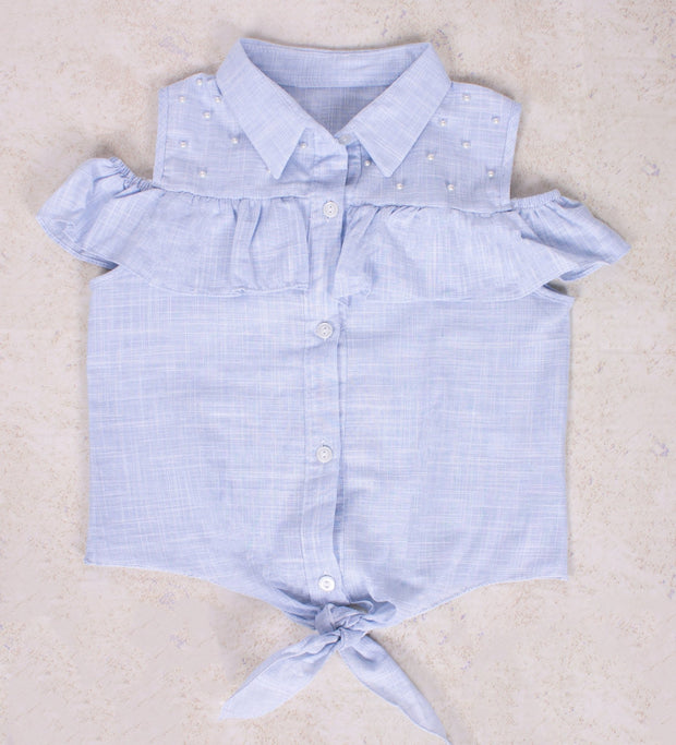 Pearl and Denim Blouse - Elma's Clothing