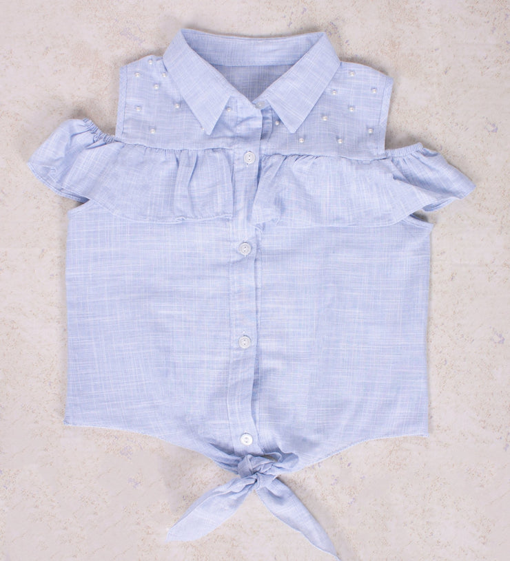 Pearl and Denim Blouse - Elma's Clothing